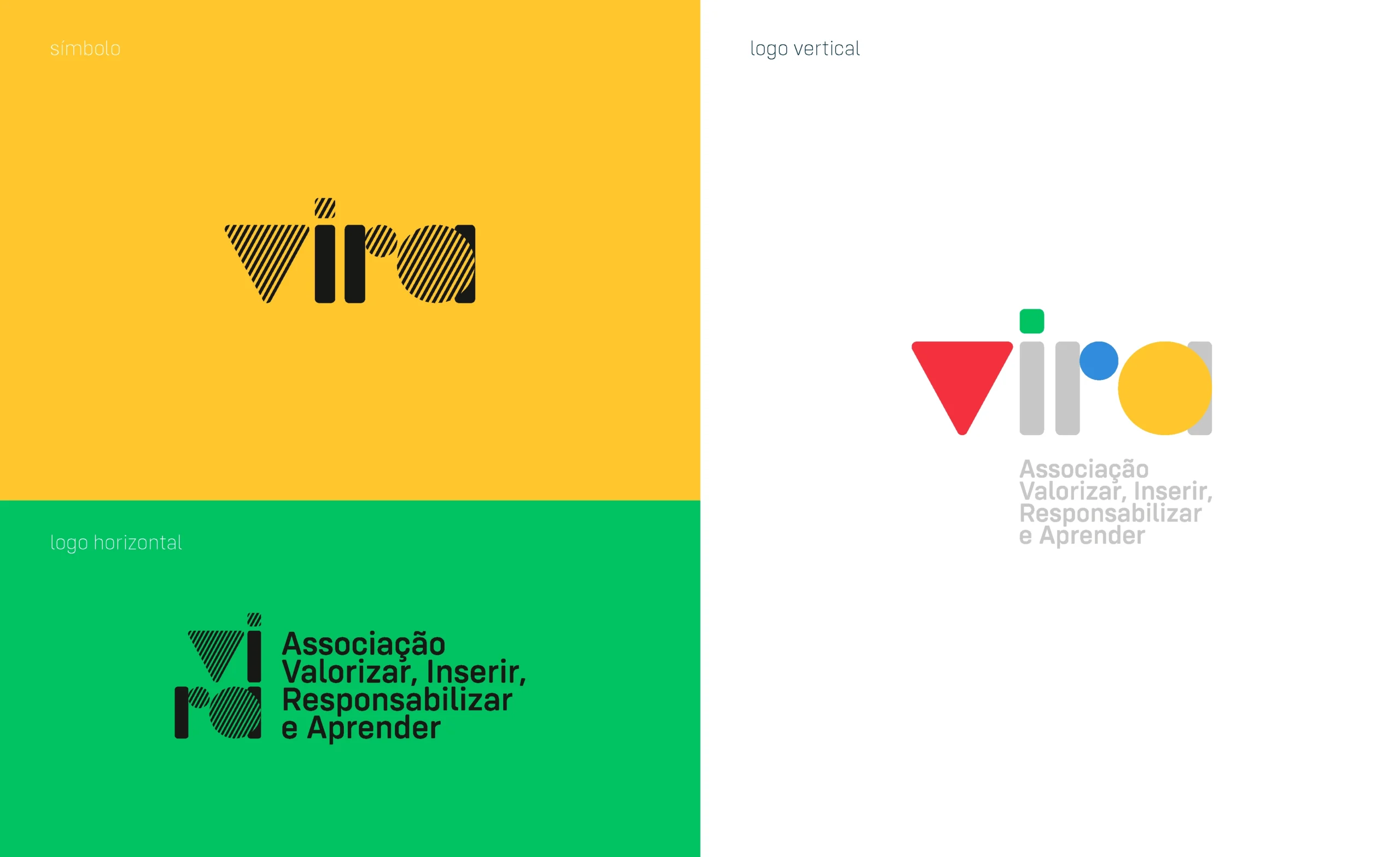 Variations of the VIRA Association logo in horizontal and vertical formats, highlighting the brand's versatility and its adaptation to different visual and digital contexts, an example of Lava's branding work.